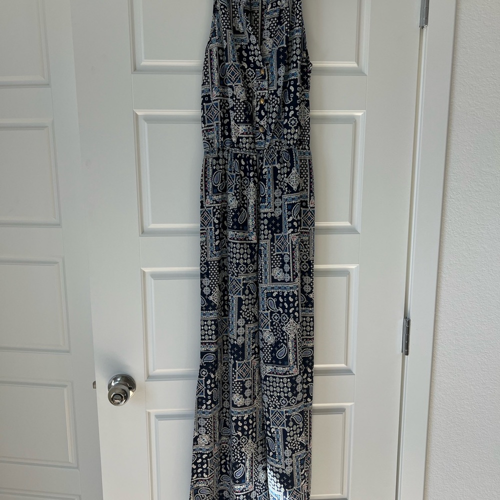 Navy and White Paisley Jumpsuit